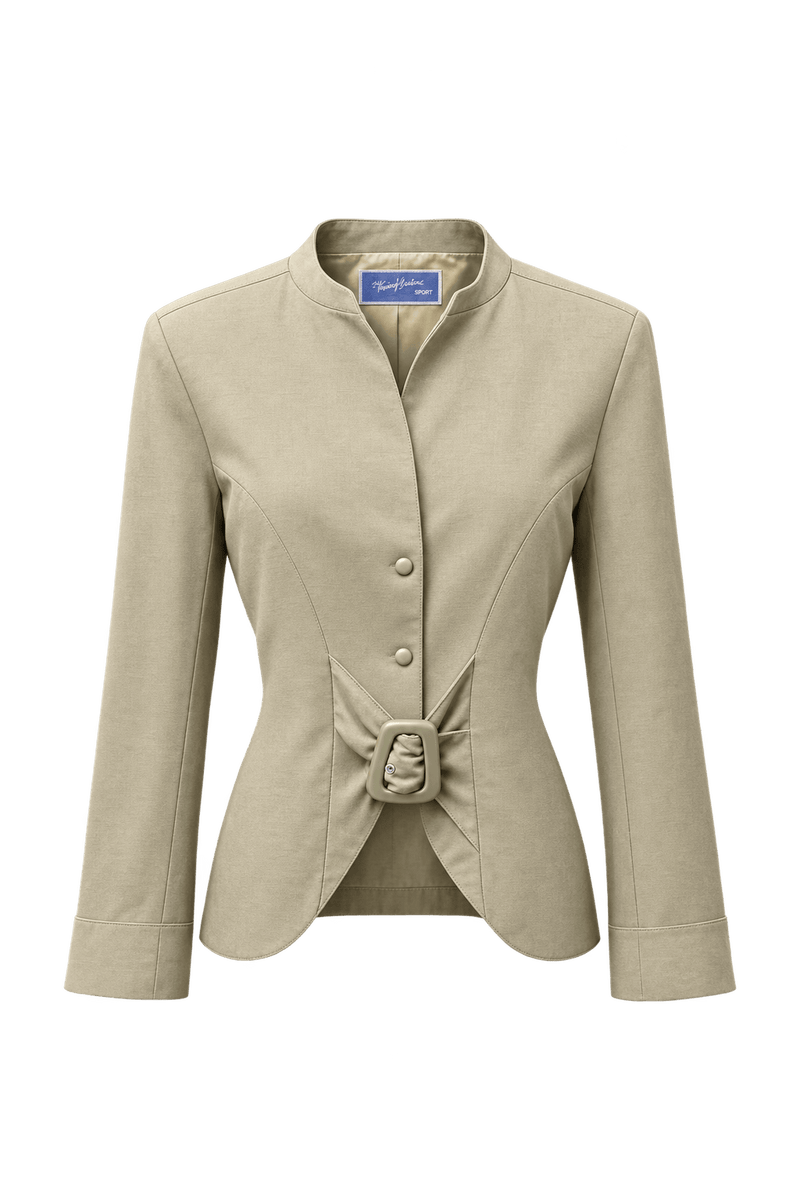 1980s Beige Cotton Blend Blazer - Front View