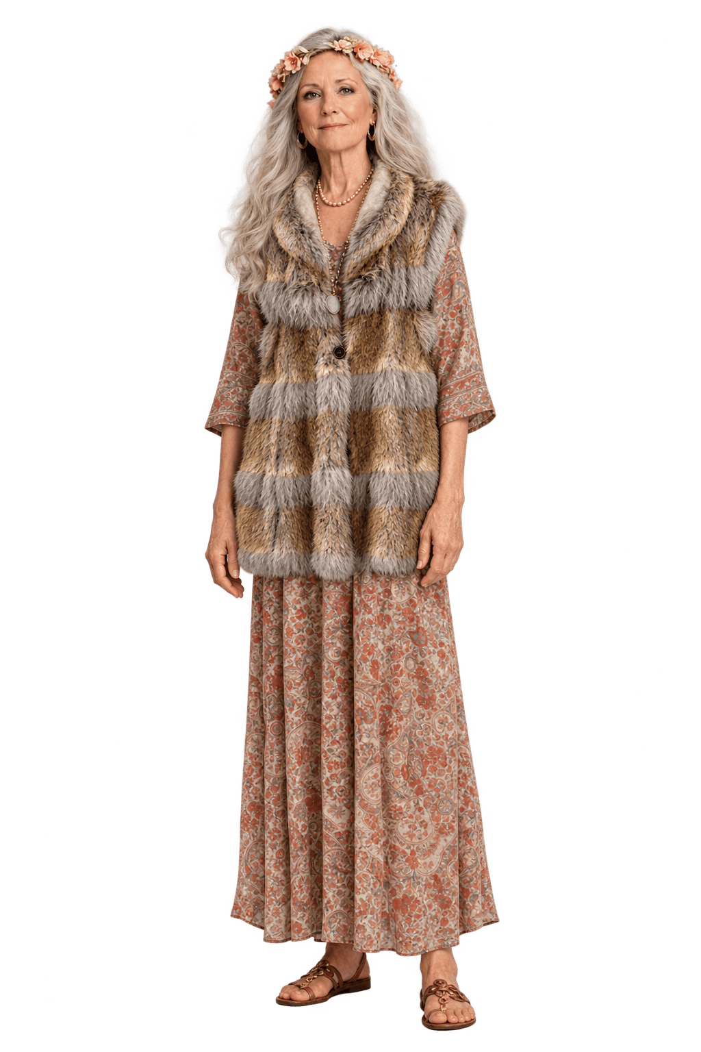 1970s Tan Fur Vest - Model