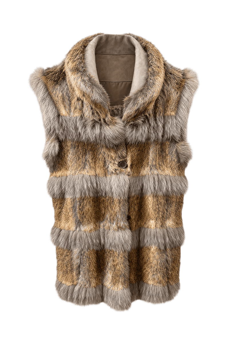 1970s Tan Fur Vest - Front View