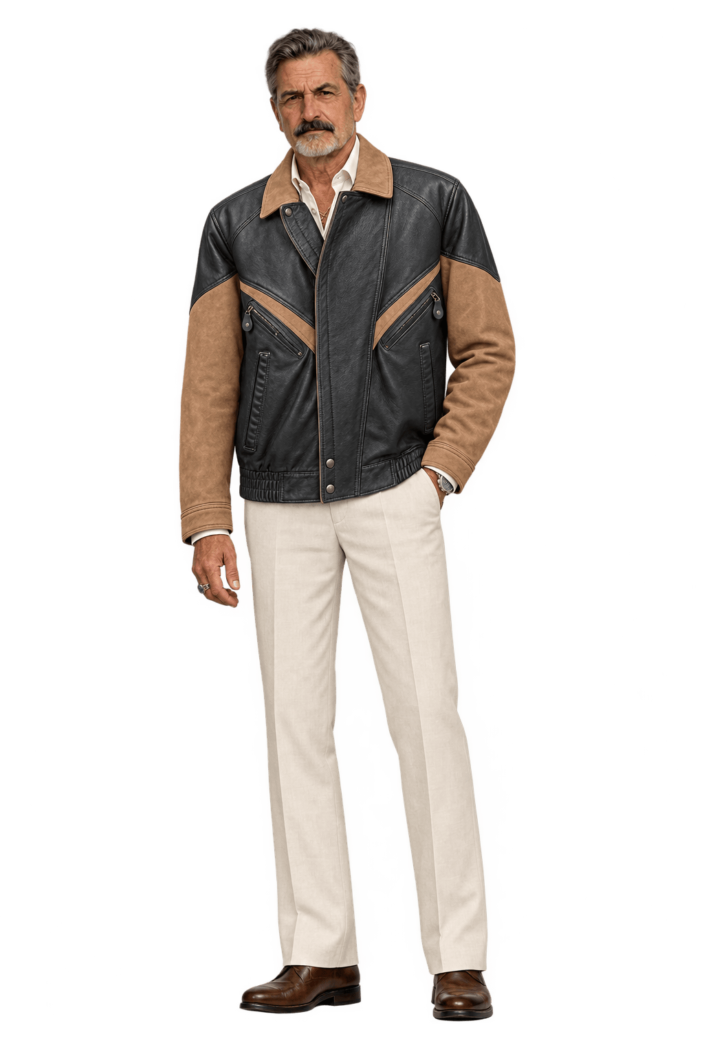 1990s Black Brown Leather Jacket - Model