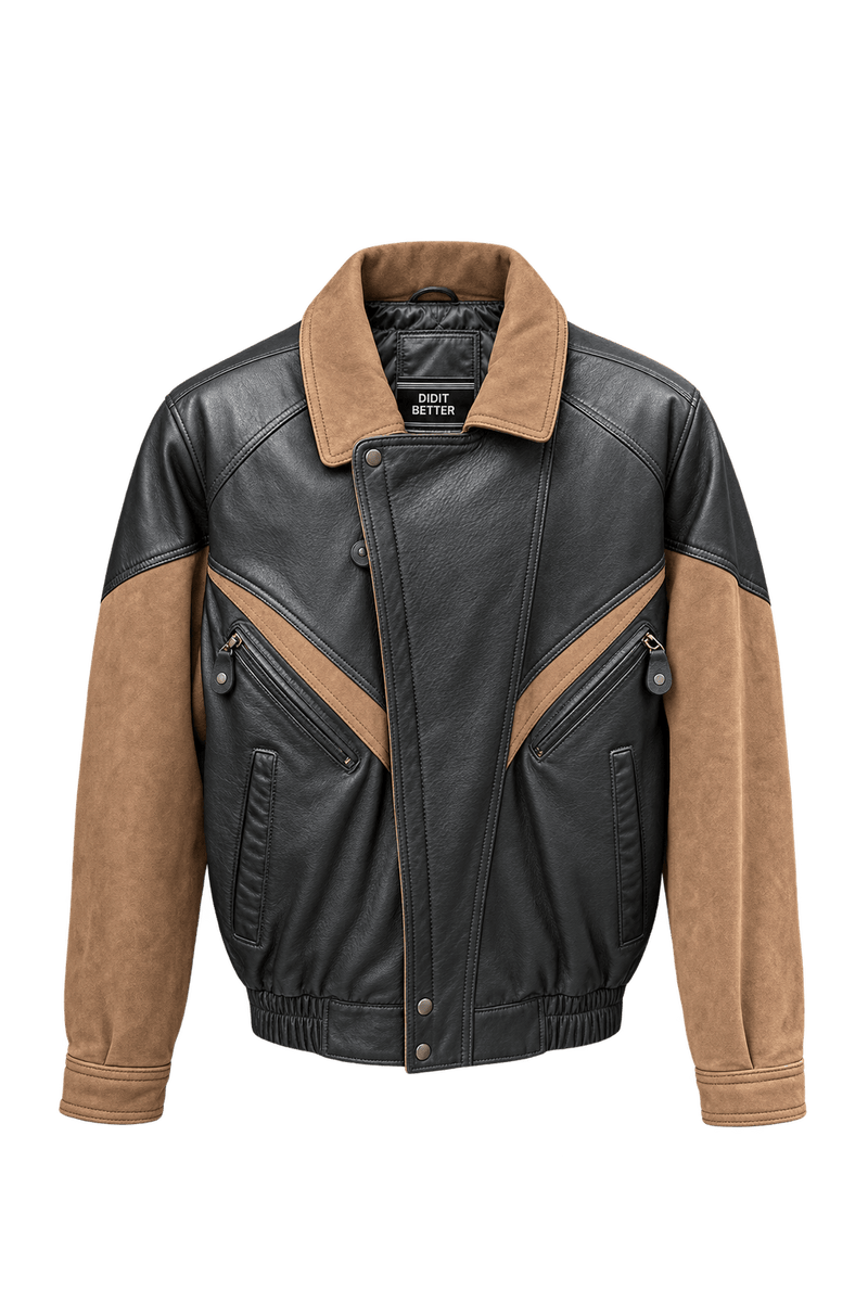 1990s Black Brown Leather Jacket - Front View