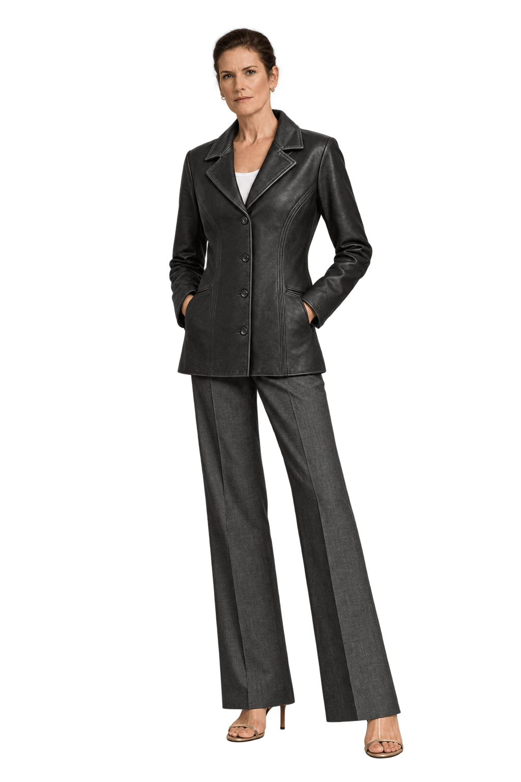 1990s Black Leather Blazer - Model