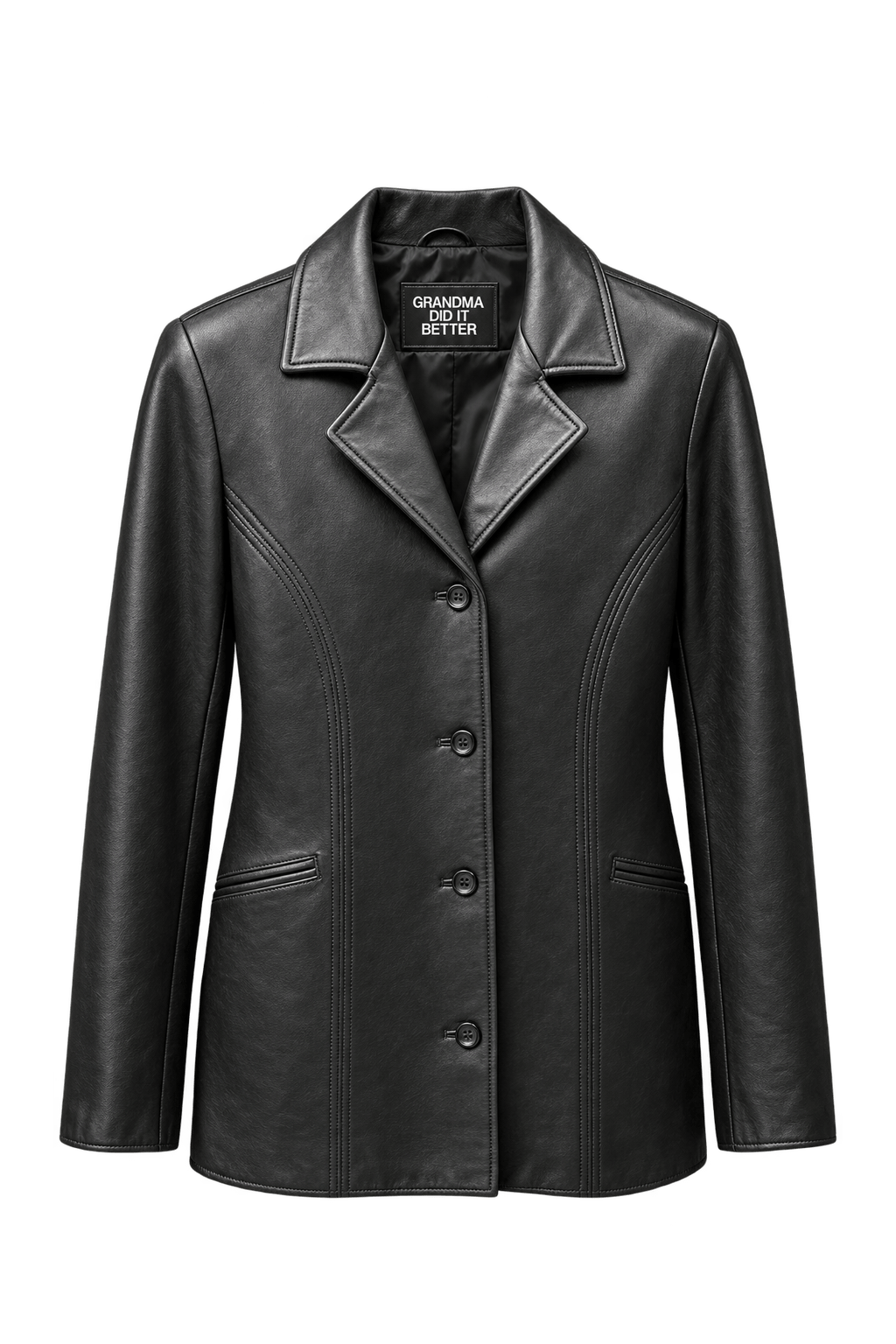 1990s Black Leather Blazer - Front View