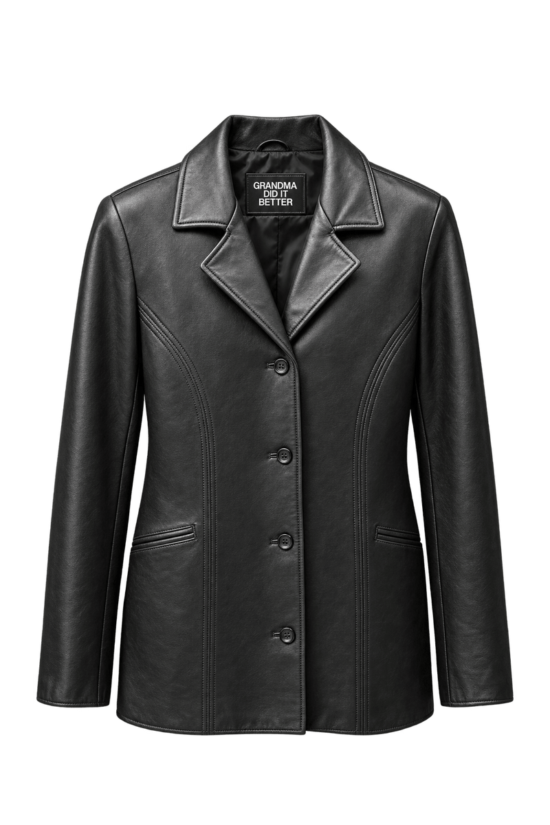 1990s Black Leather Blazer - Front View