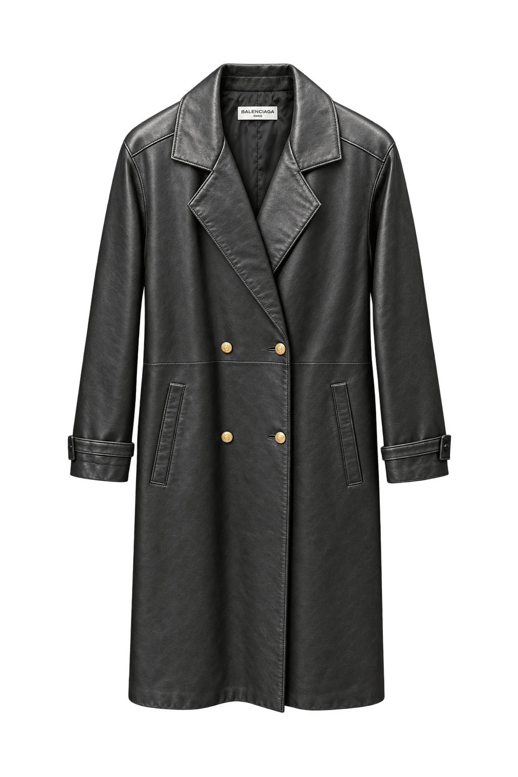 1990s Black Leather Coat - Front View