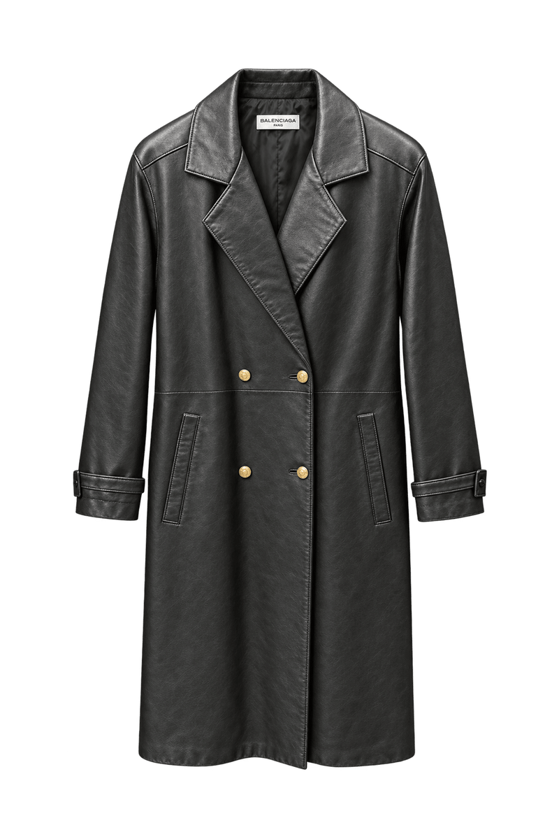 1990s Black Leather Coat - Front View