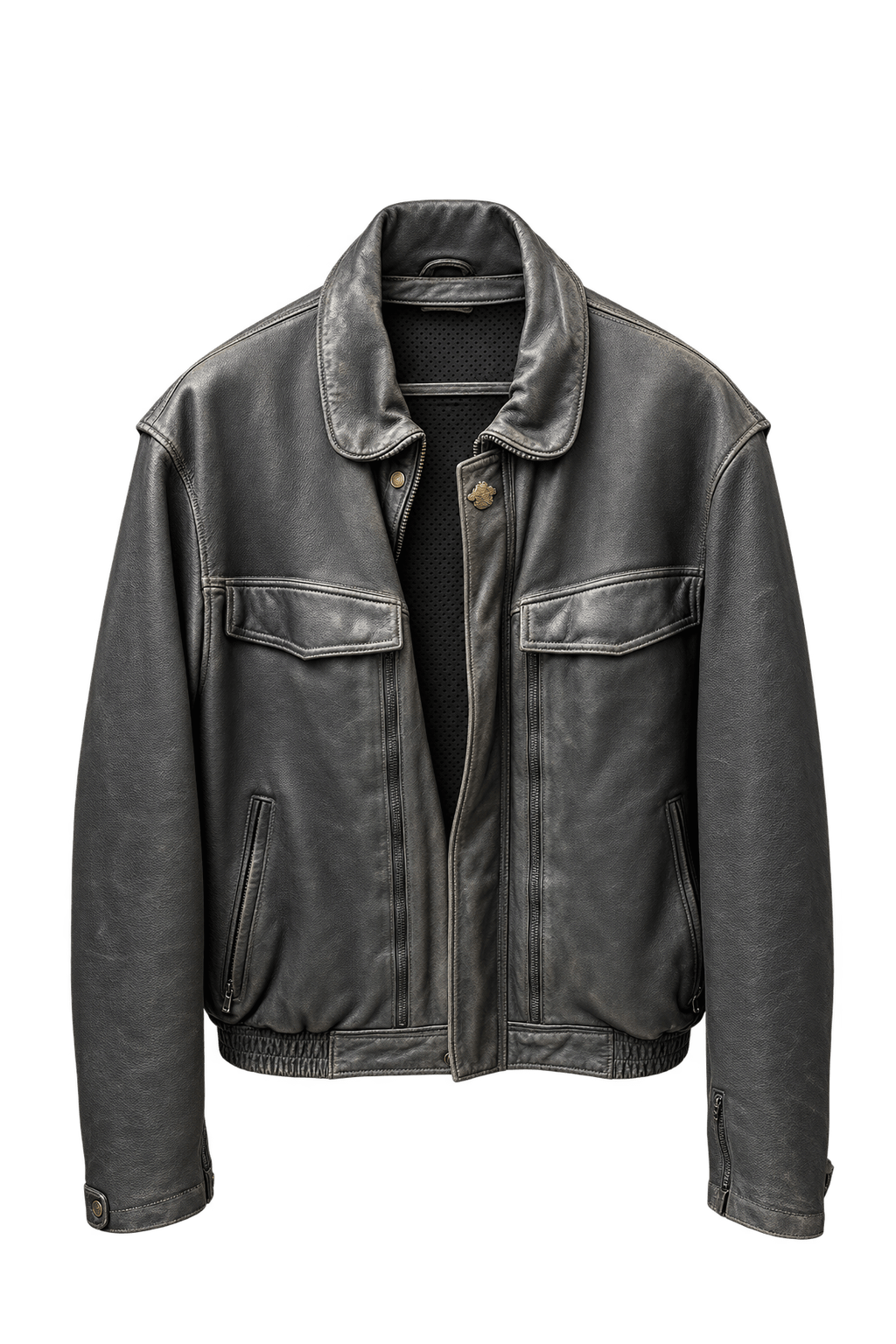 1990s Black Leather Jacket - Front View