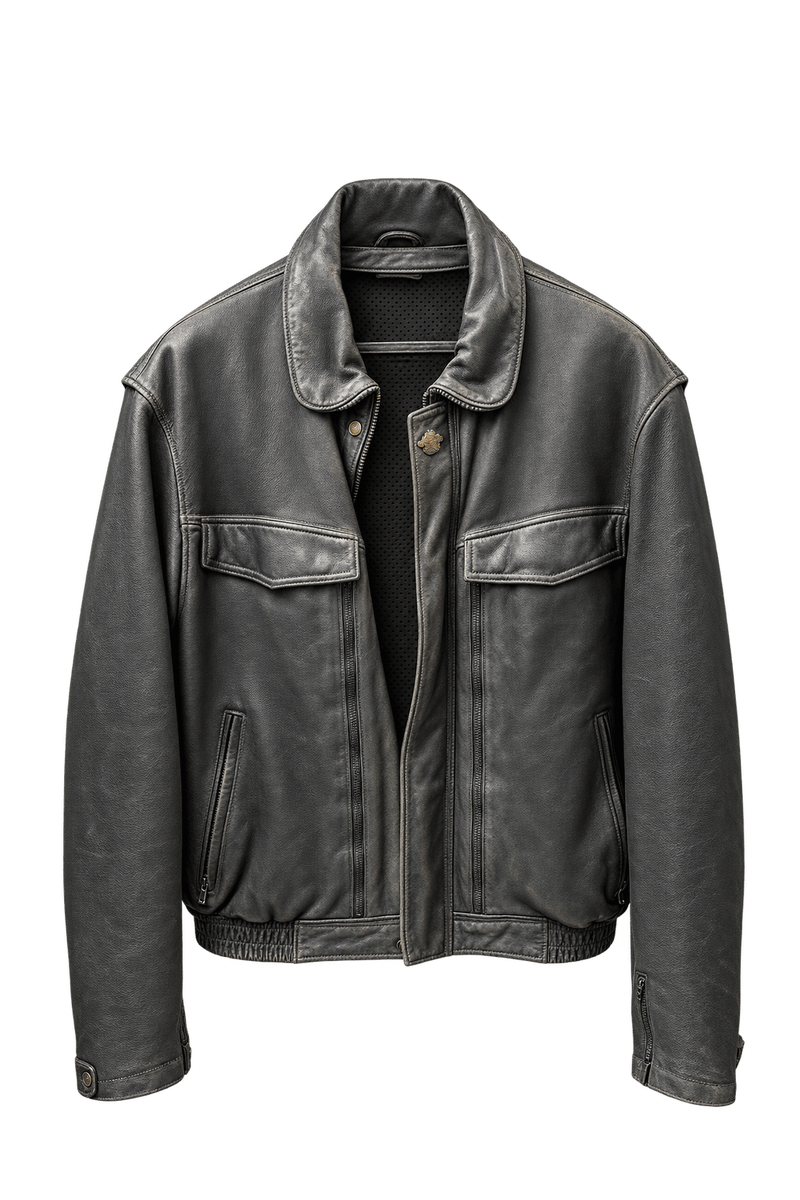 1990s Black Leather Jacket - Front View