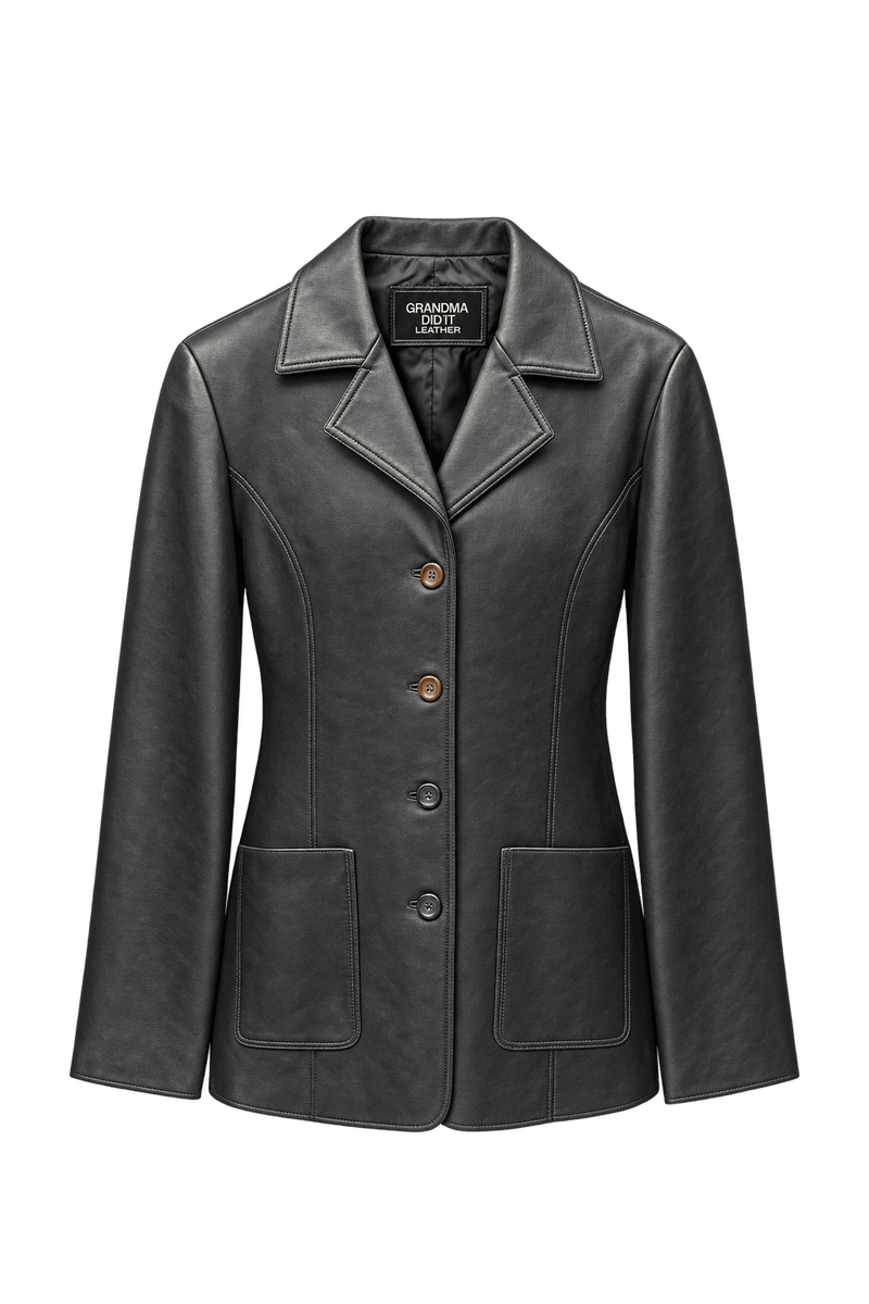 1990s Black Leather Womens Jacket - Front View