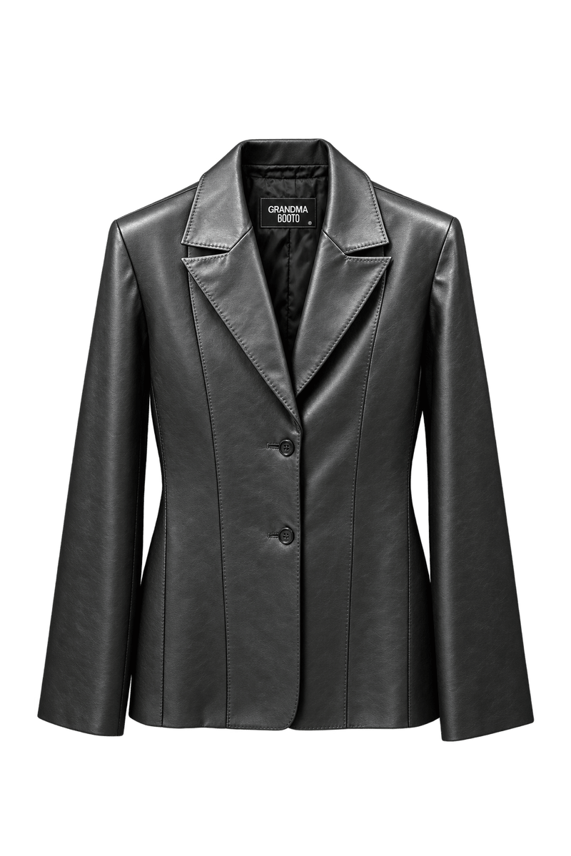 1990s Black Leather Jacket - Front View