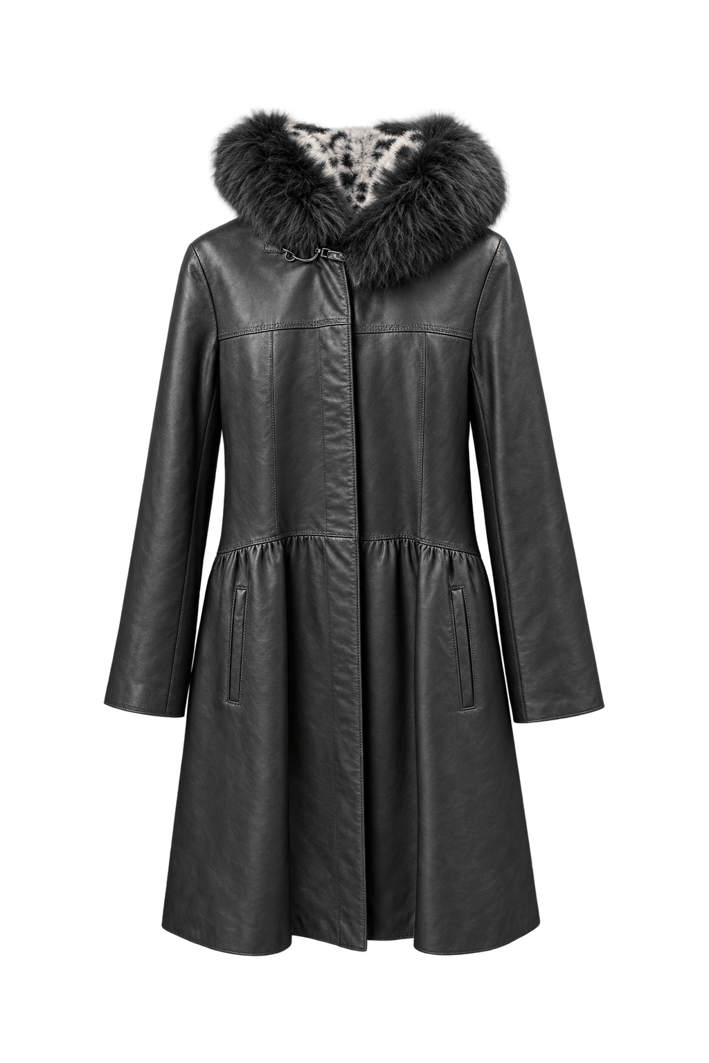1990s Black Leather Coat - Front View