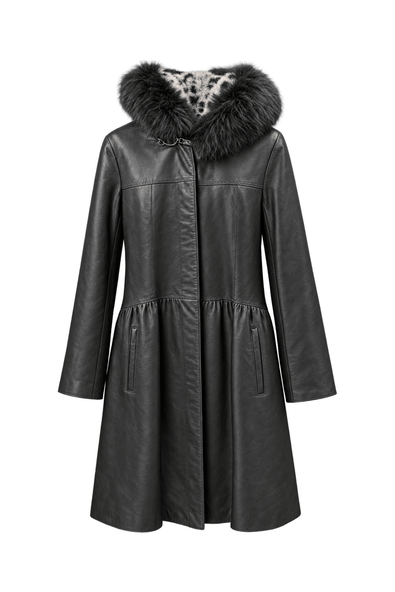 1990s Black Leather Coat - Front View