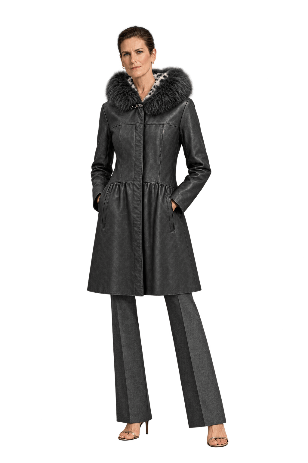 1990s Black Leather Coat - Model