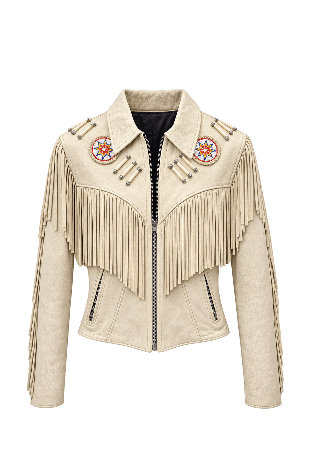 1970s Cream Leather Jacket - Front View