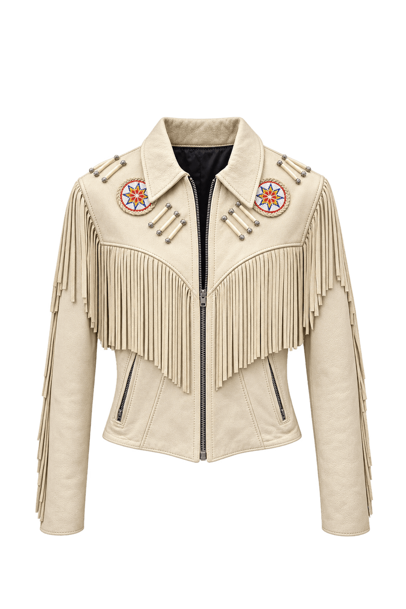 1970s Cream Leather Jacket - Front View