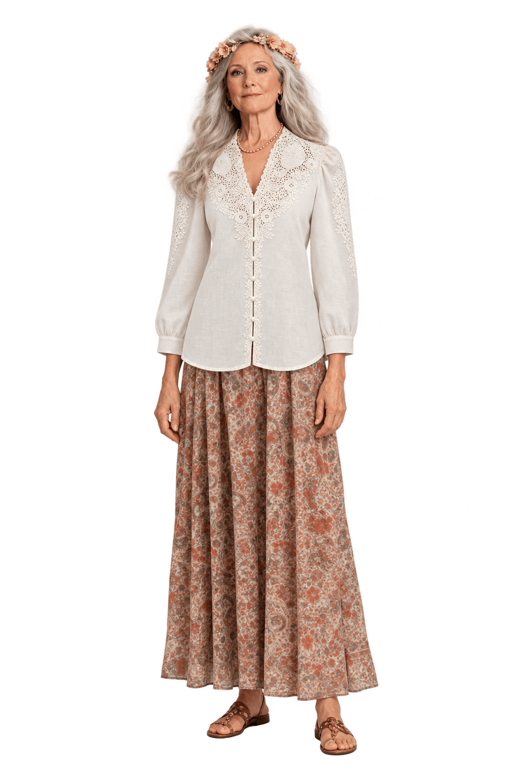1970s Cream Cotton Blouse - Model