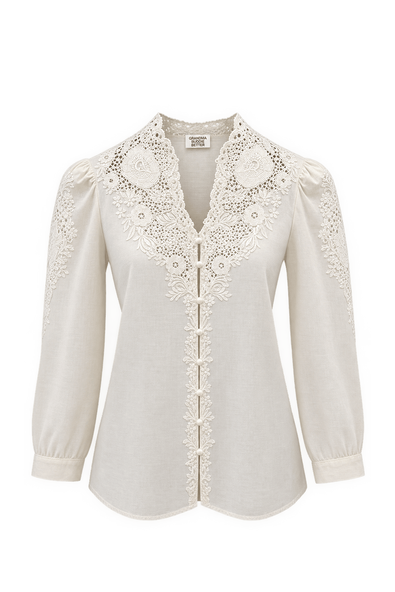 1970s Cream Cotton Blouse - Front View