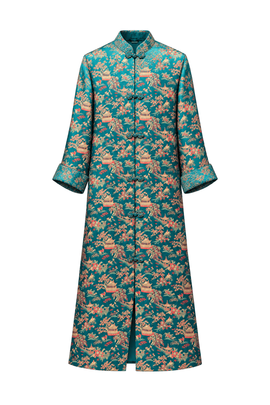 1990s Teal Silk Coat - Front View