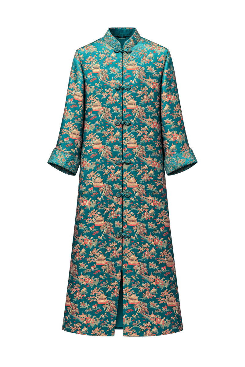 1990s Teal Silk Coat - Front View