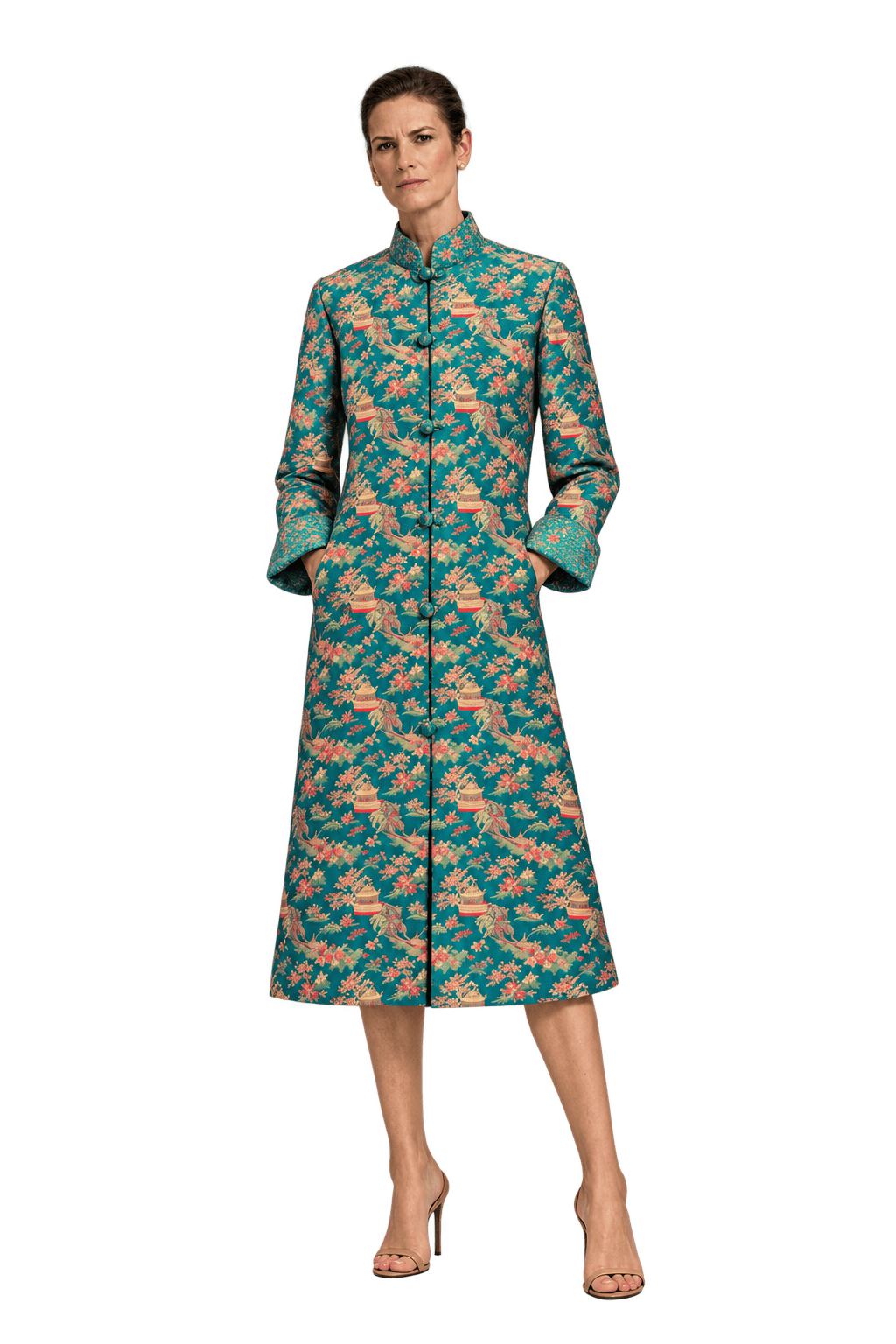 1990s Teal Silk Coat - Model