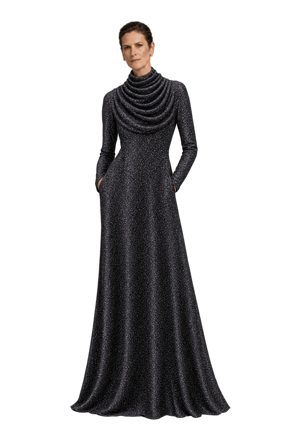 1980s Black Metallic Gown - Model
