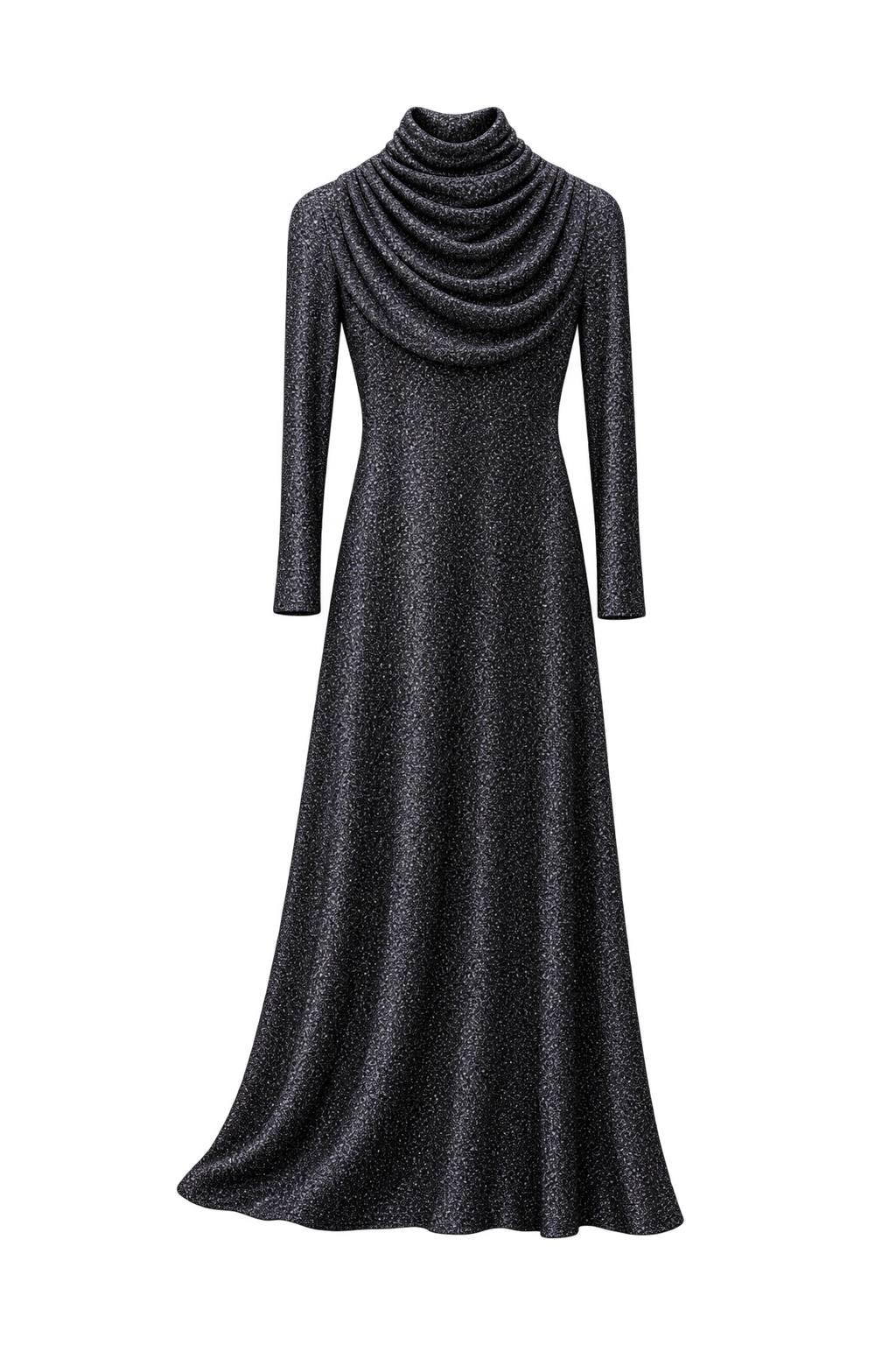 1980s Black Metallic Gown - Front View