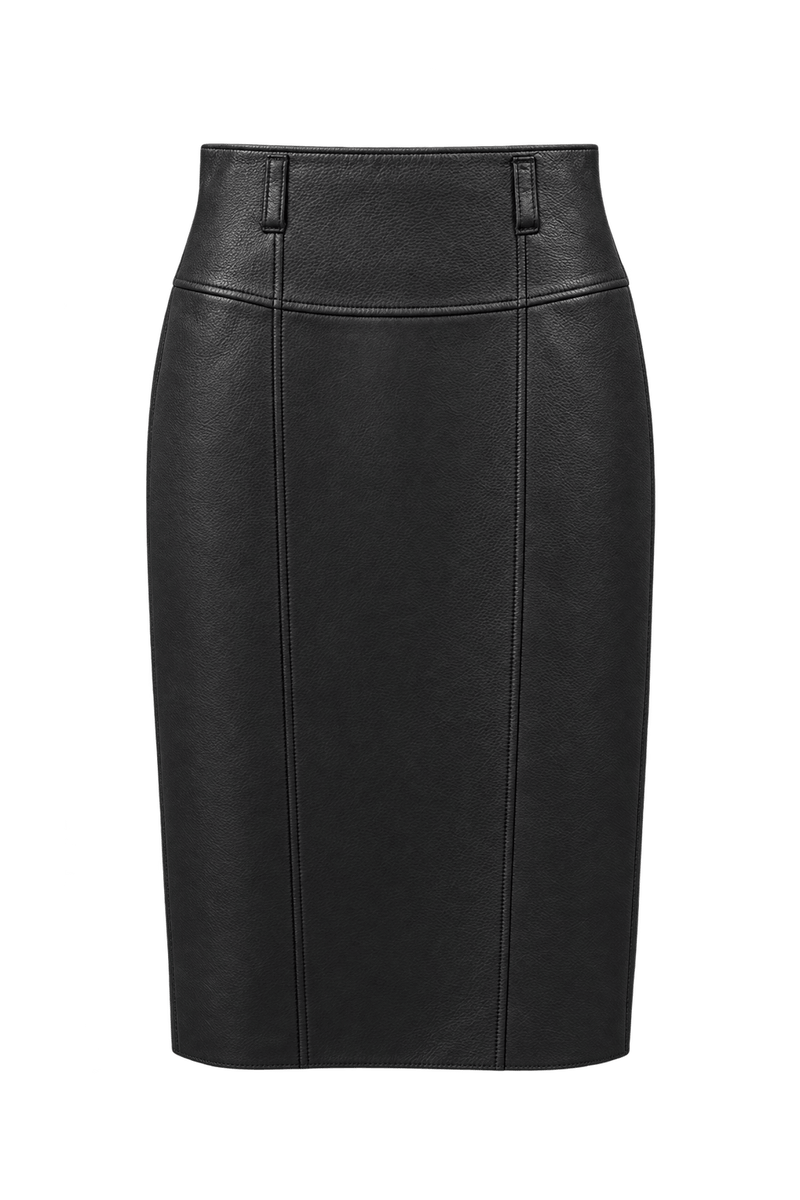 1990s Black Leather Skirt - Front View