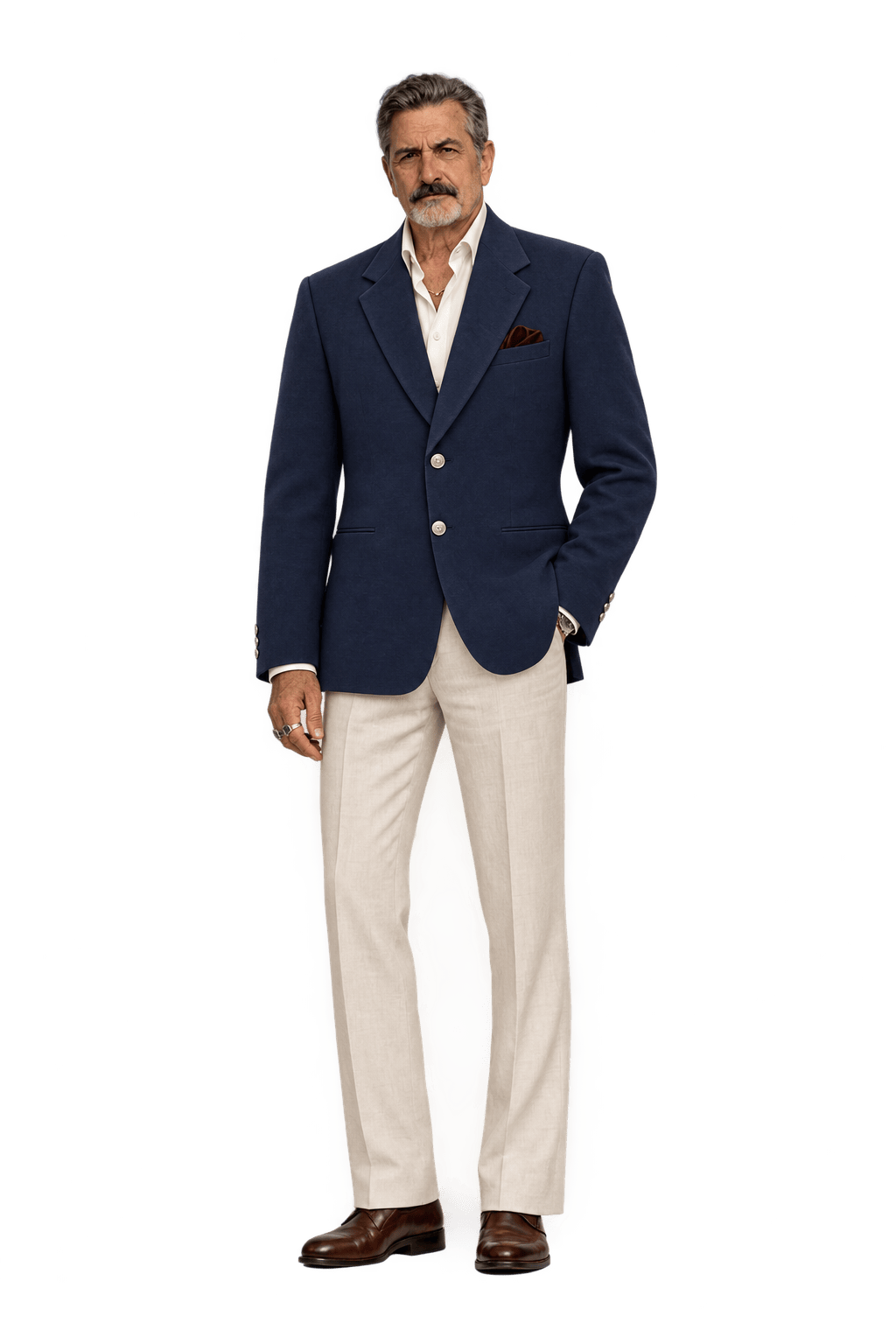 1980s Navy Blue Wool Blend Blazer - Model