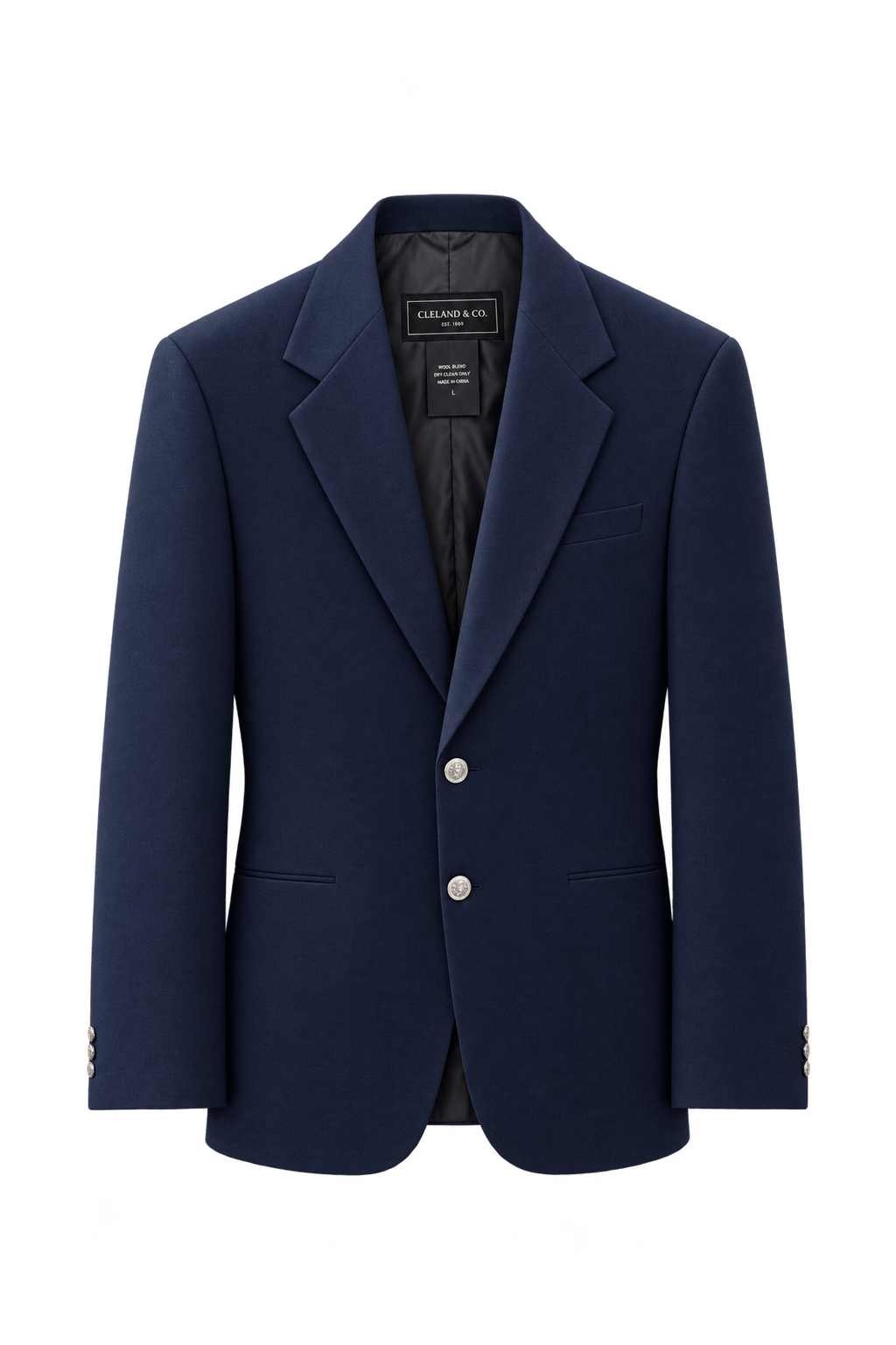 1980s Navy Blue Wool Blend Blazer - Front View