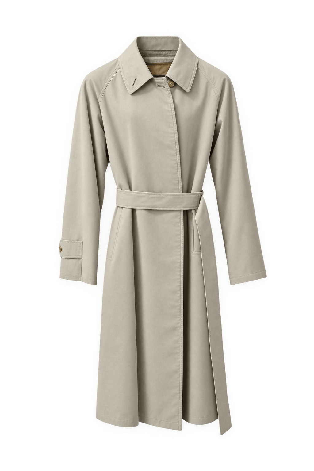 1980s Beige Cotton Trench Coat - Front View