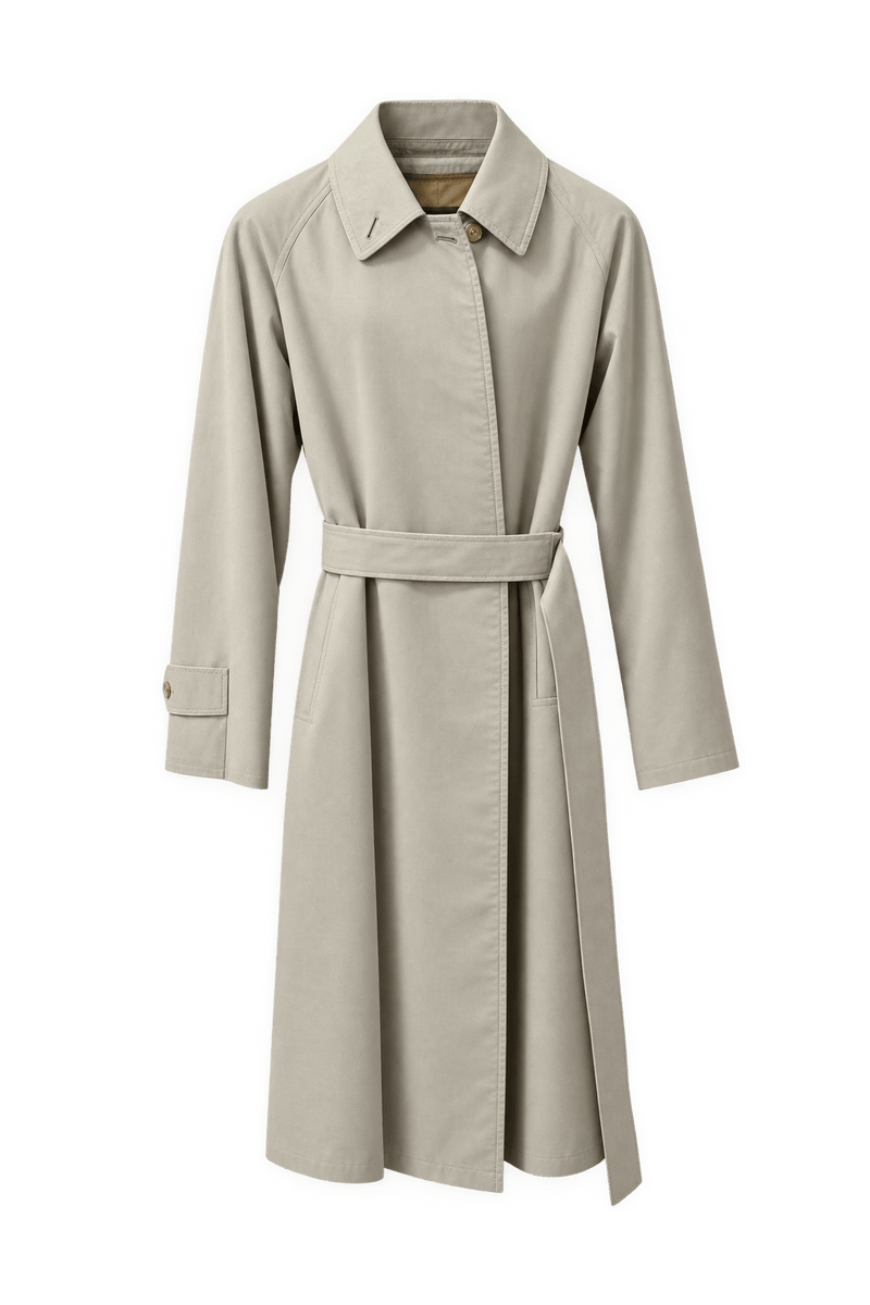 1980s Beige Cotton Trench Coat - Front View