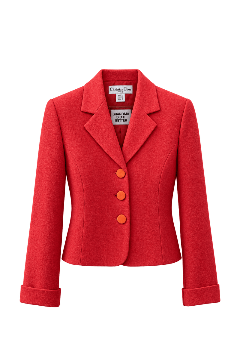 1980s Bright Red Wool Blend Blazer - Front View