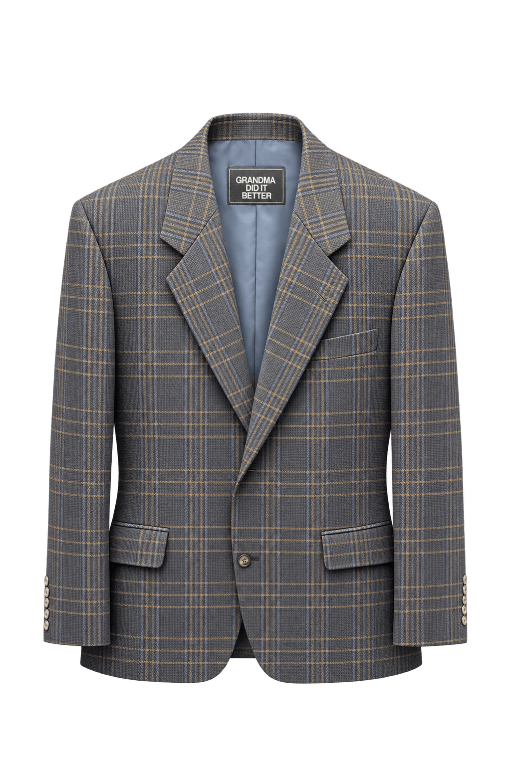 1980s Navy Blue Wool Blend Blazer - Front View