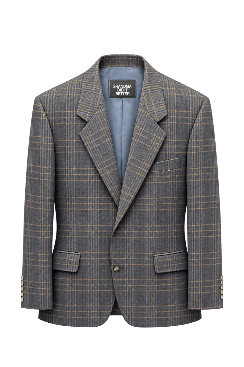 1980s Navy Blue Wool Blend Blazer - Front View
