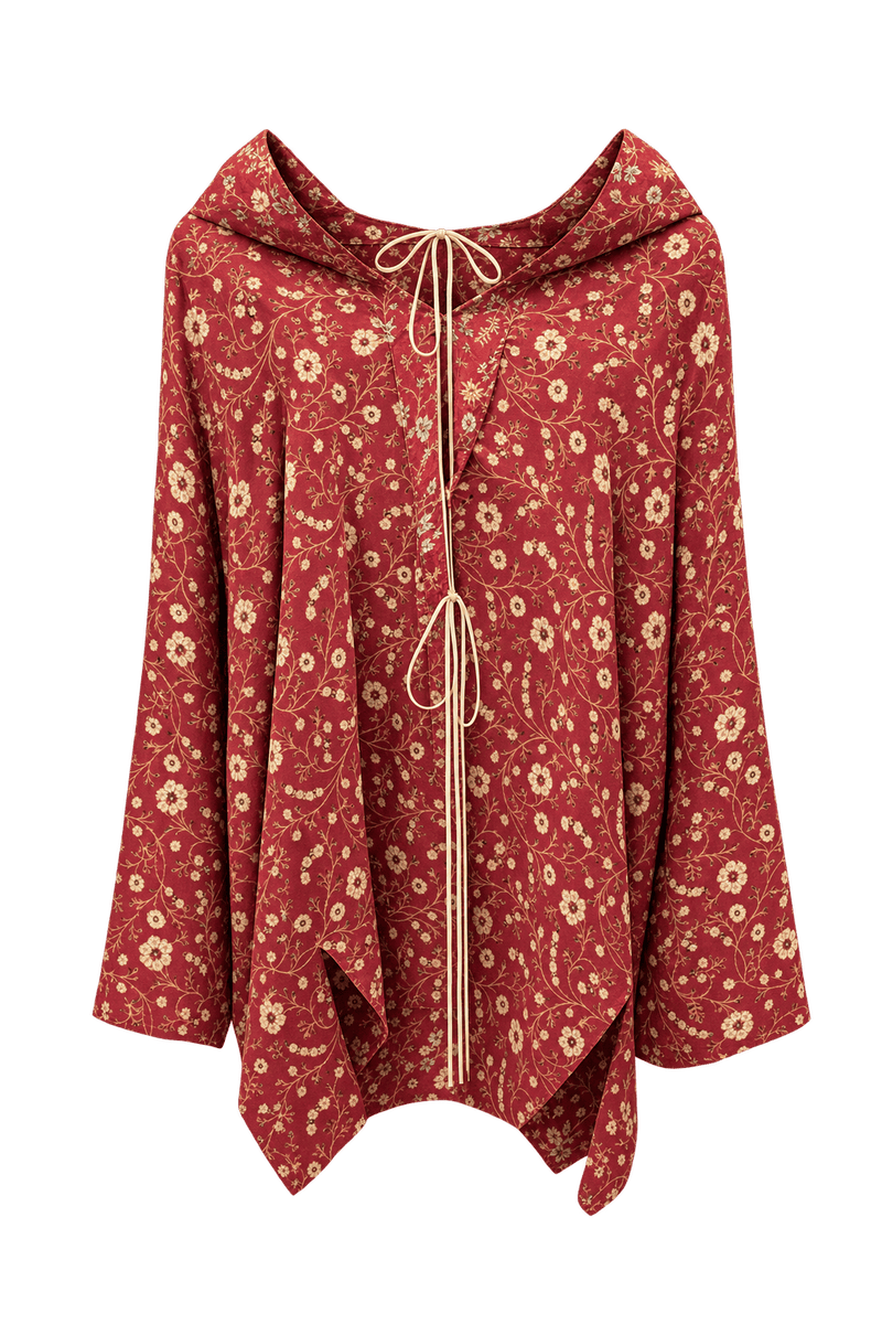 1990s Deep Red Cotton Blouse - Front View