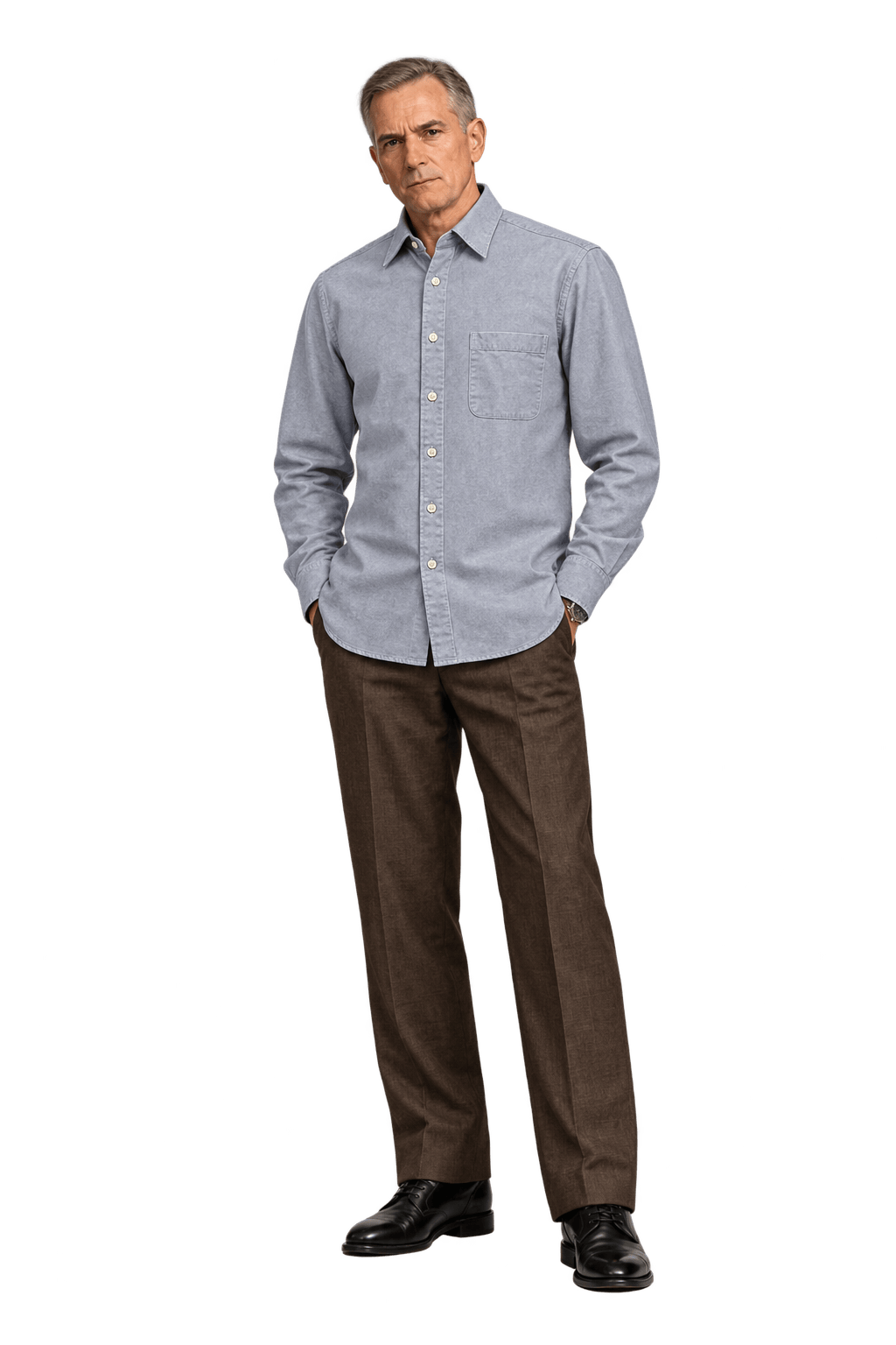 1990s Light Blue Cotton Dress Shirt - Model