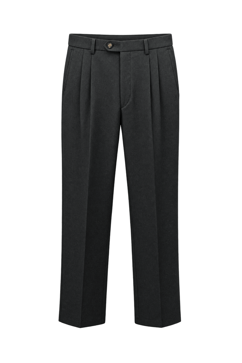 1990s Black Wool Blend Trousers - Front View