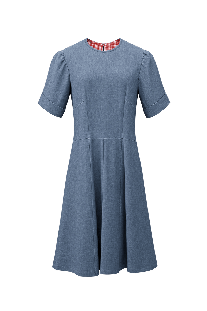 1950s Light Blue Cotton Blend Dress - Front View