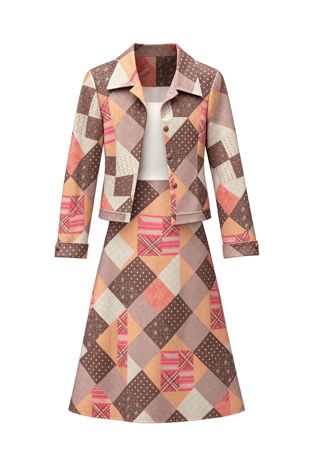 1960s Multicolor Polyester 2-piece Set - Front View