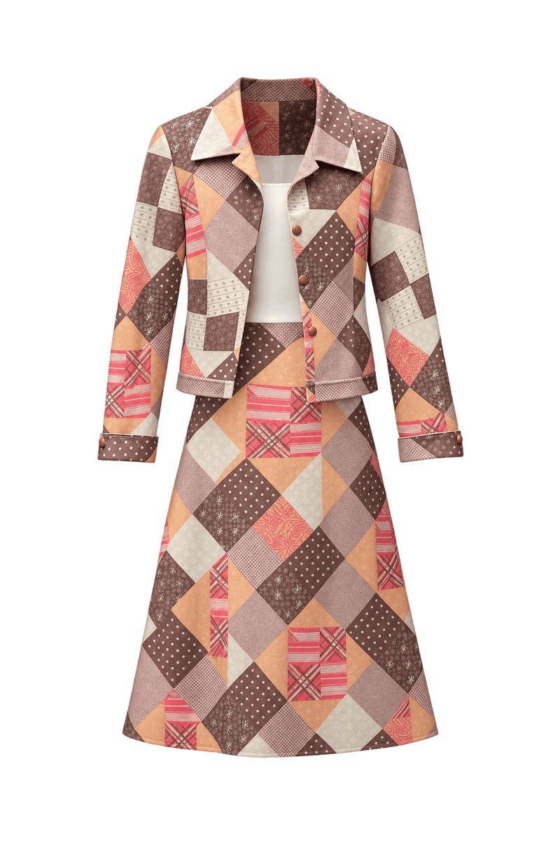 1960s Multicolor Polyester 2-piece Set - Front View