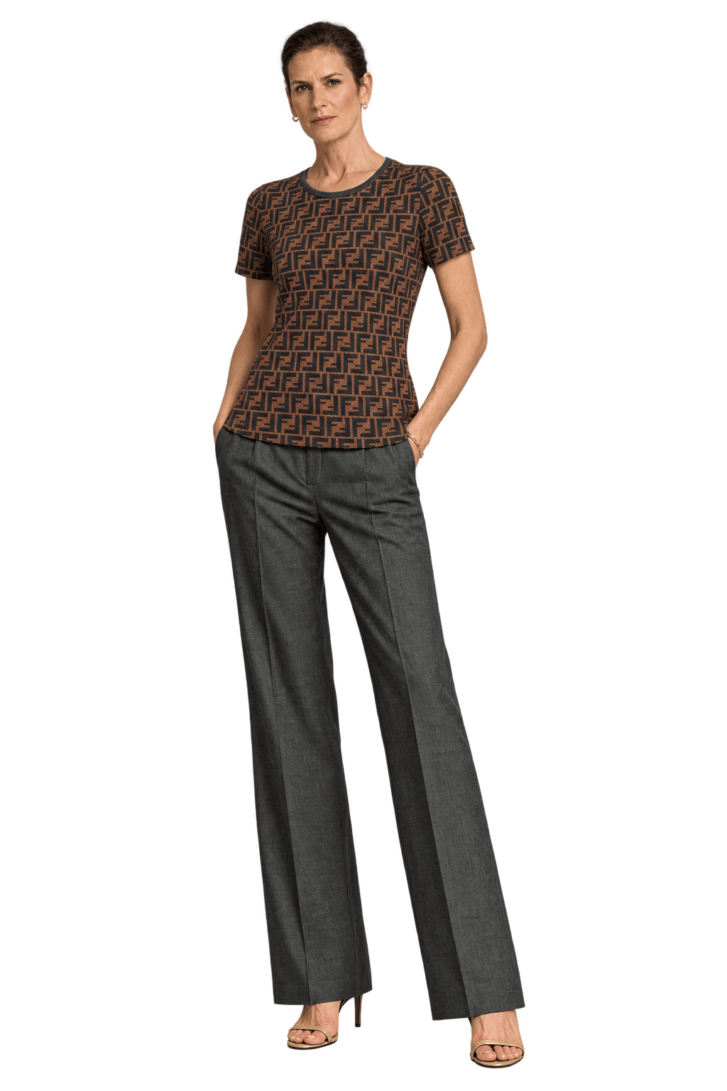 1990s Brown Cotton Blend T-Shirt - Model
