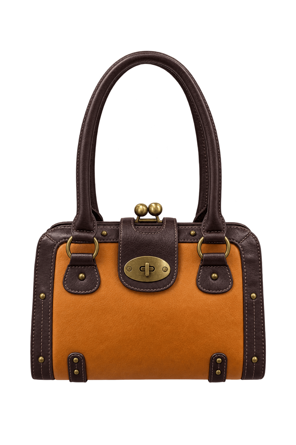 1980s Tan Leather Handbag - Front View