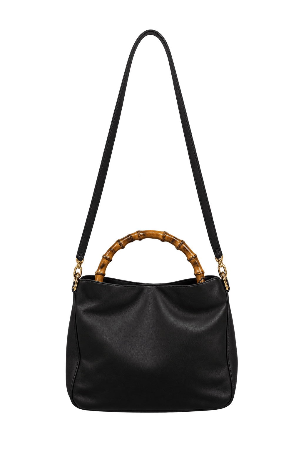[1980s] Black Leather Bag - Front View