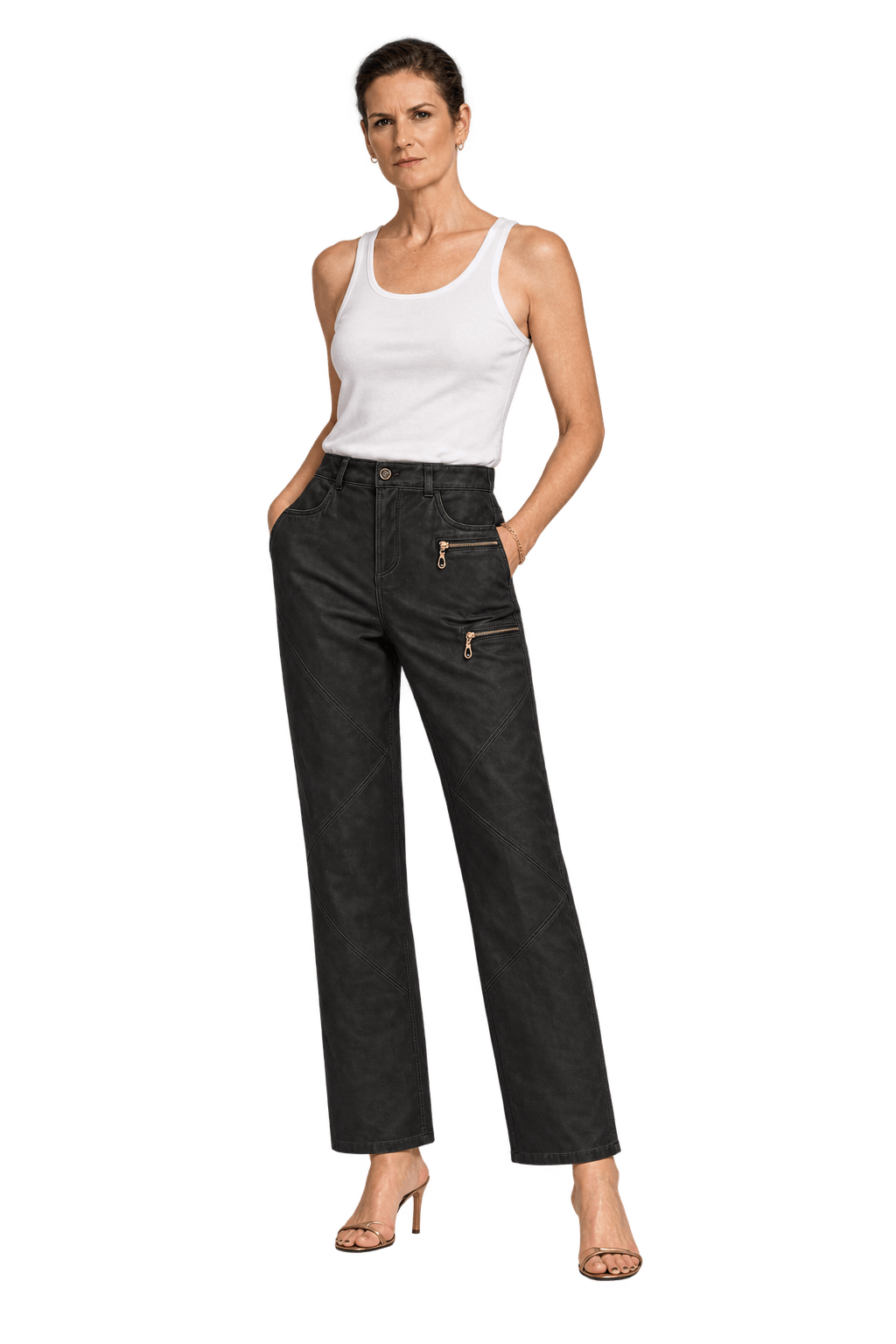 1990s Black Leather Pants - Model