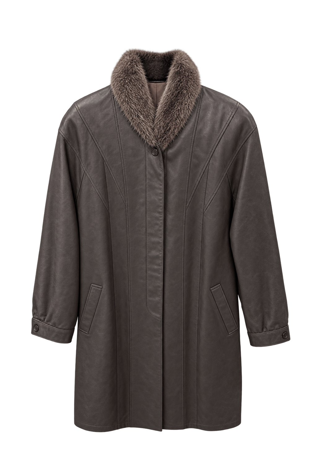 1980s Dark Brown Leather Coat - Front View