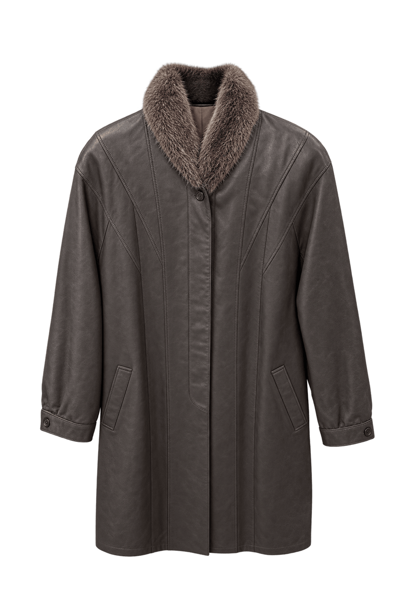 1980s Dark Brown Leather Coat - Front View