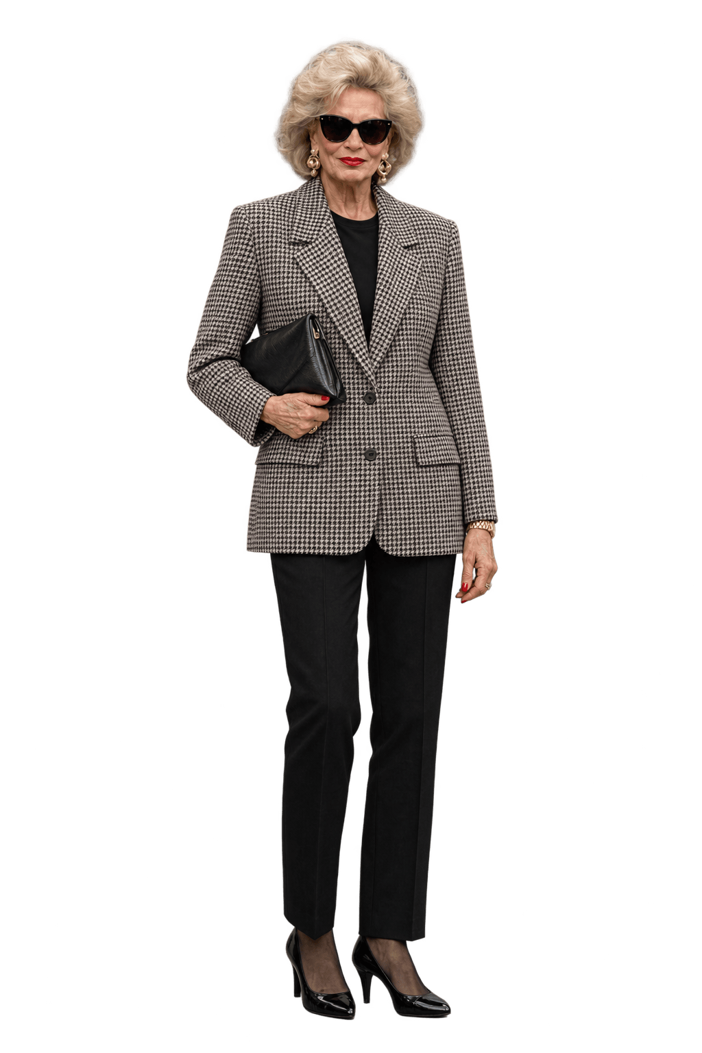 1980s Black White Wool Blend Blazer - Model