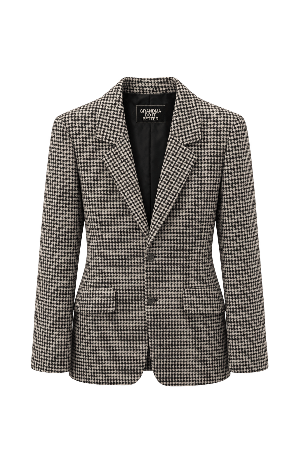 1980s Black White Wool Blend Blazer - Front View