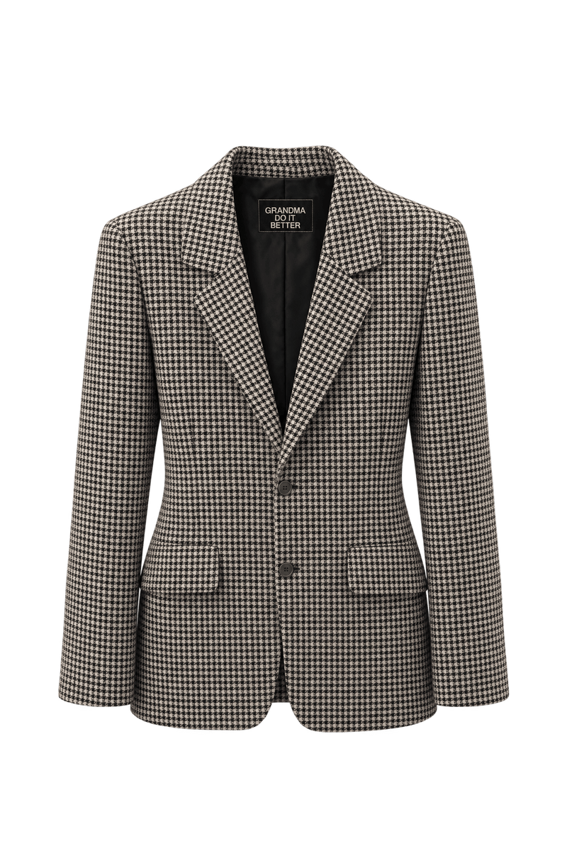 1980s Black White Wool Blend Blazer - Front View