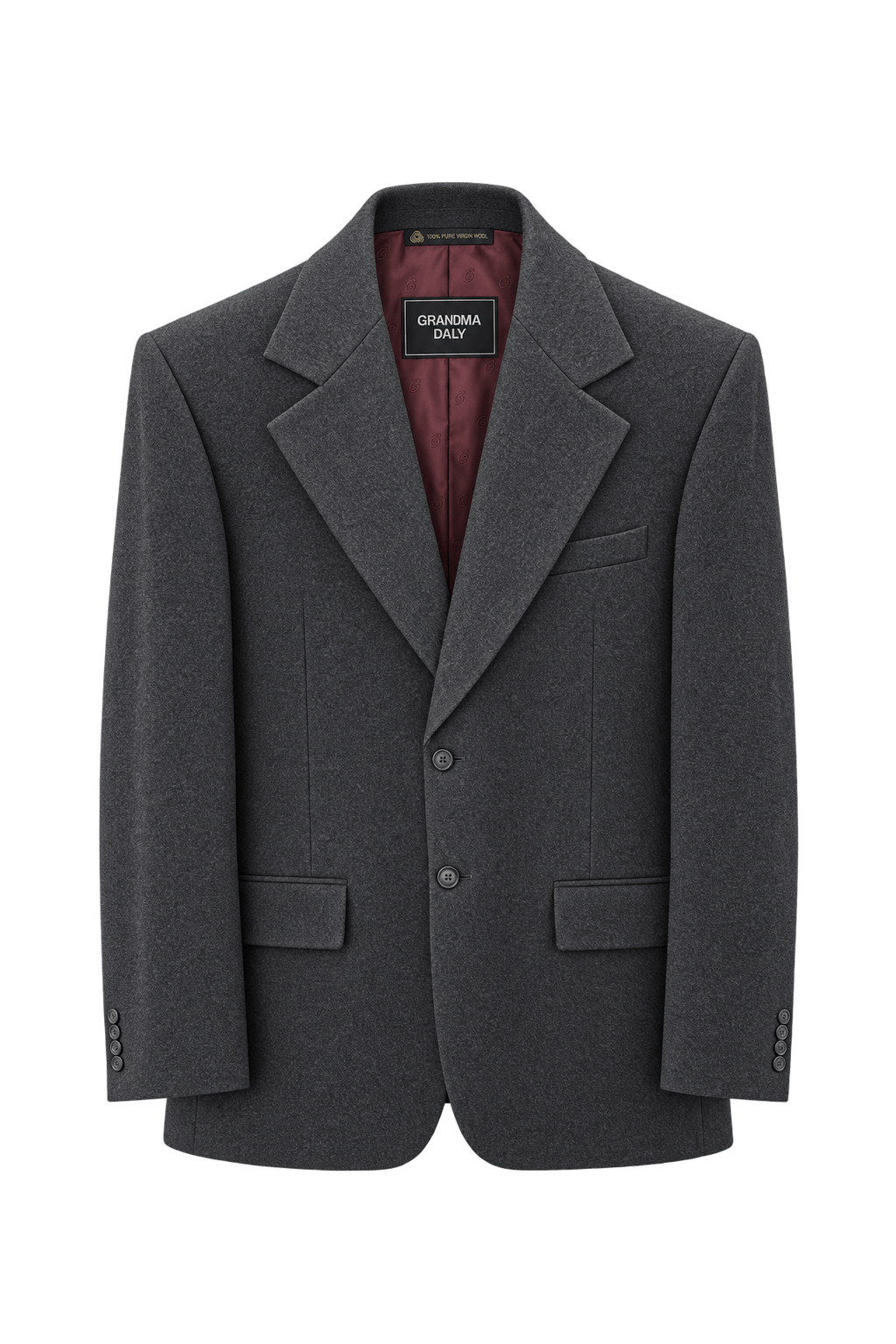 1990s Charcoal Grey Wool Blazer - Front View